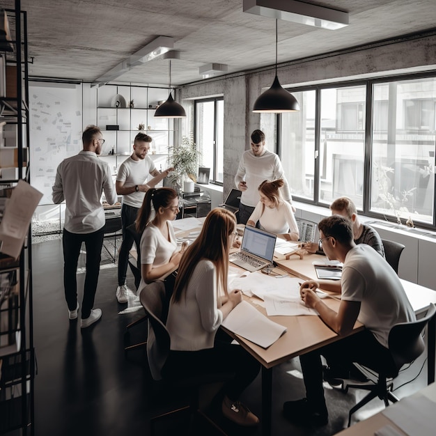 Photo group of people working out business plan in an office