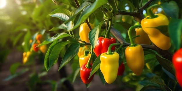 Photo a group of peppers on a plant