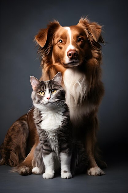 Group of pets dog and cat bird