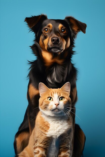 Group of pets dog and cat bird