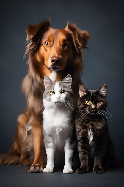 Group of pets dog and cat bird
