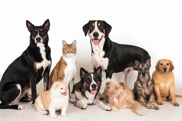 Group of Pets with Border Collie Dog