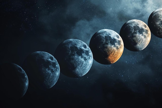 Photo a group of phases of the moon in the sky