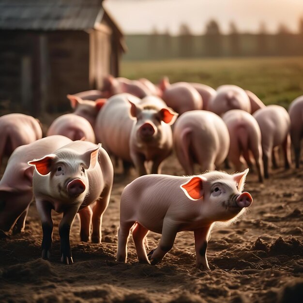 Photo a group of pigs are lined up in a line with the number 1 on their tags