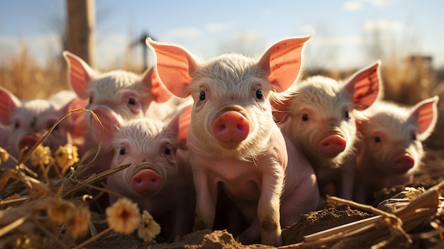 Group of pigs in farm Generative Ai