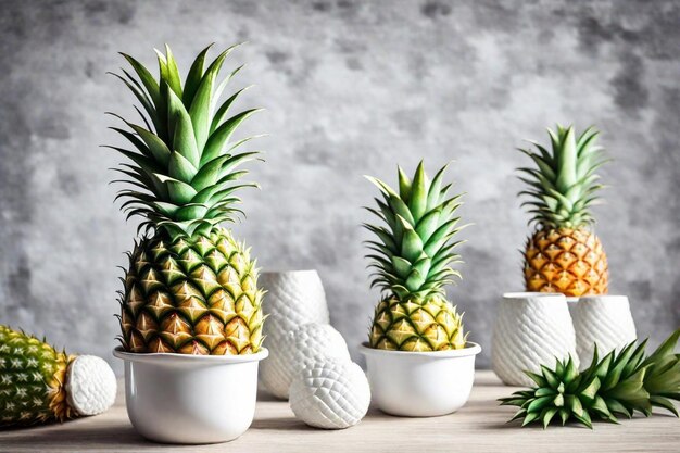 Photo a group of pineapples are lined up on a table