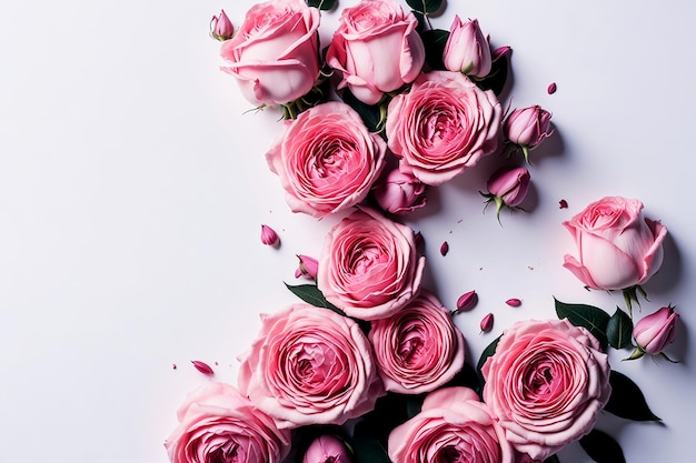 Группа розовых цветов и листьев цветочный фон и абстрактный винтажный фон_ai_generated