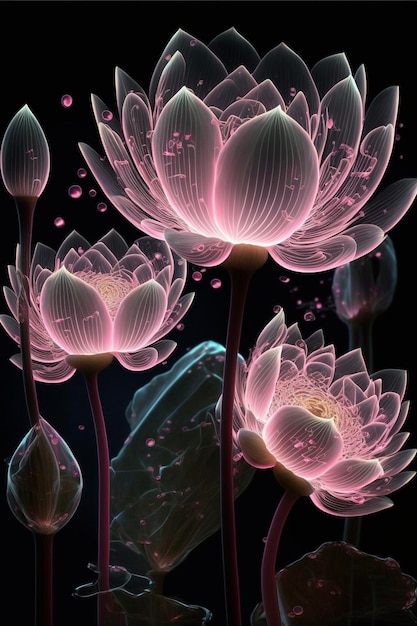 Group of pink flowers sitting next to each other generative ai
