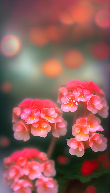 Group of pink flowers sitting on top of a table generative ai