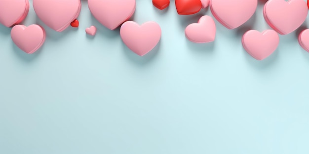 Group of Pink and Red Hearts on Blue Background