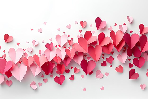 Photo a group of pink and red paper hearts on a white background