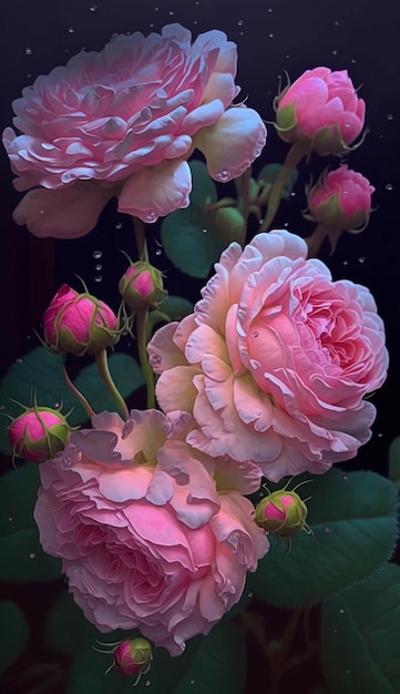 Group of pink roses sitting next to each other generative ai