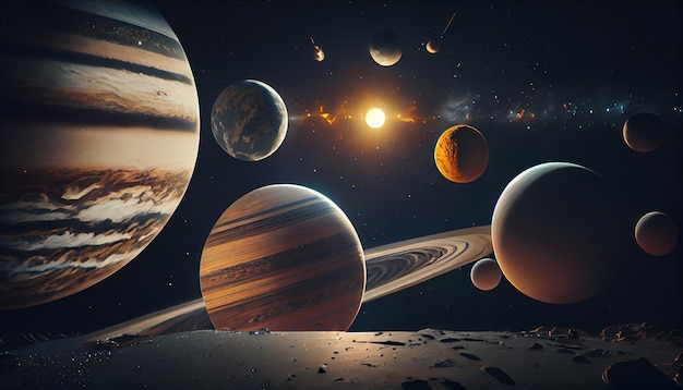 Photo group of planets that are in the sky generative ai