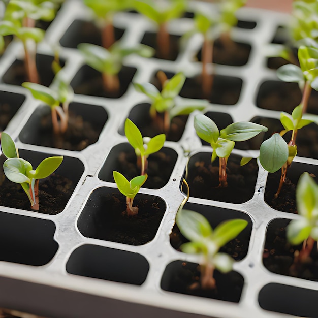 トレイにある植物の群れ