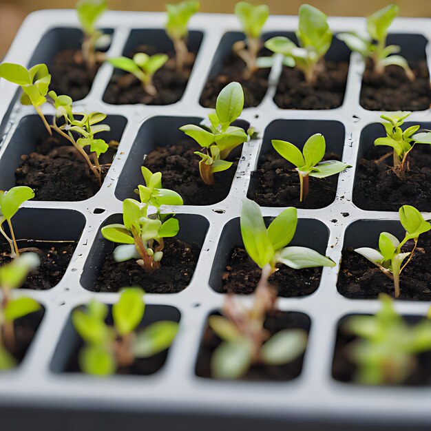 トレイにある植物の群れ