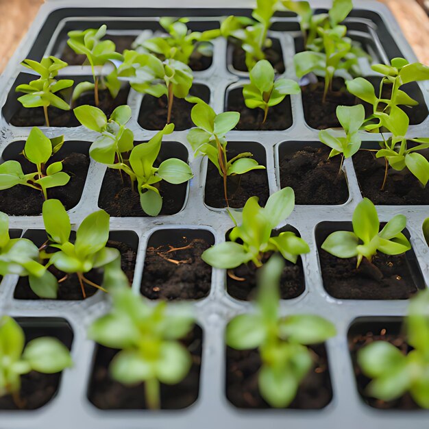 トレイにある植物の群れ