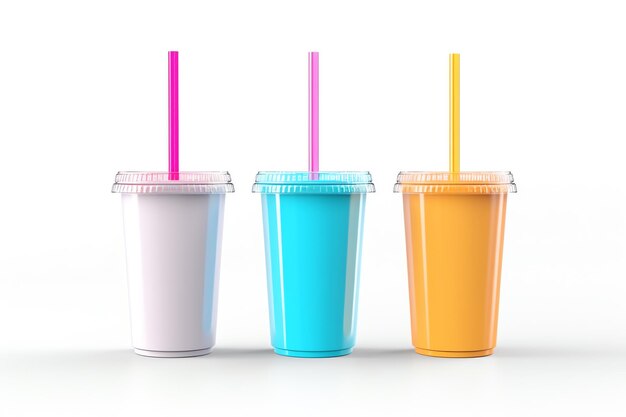 Photo a group of plastic cups with straws