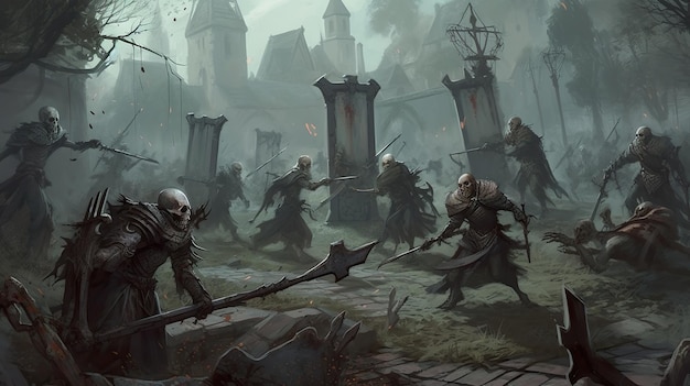 A group of players battling against an undead horde ai generate