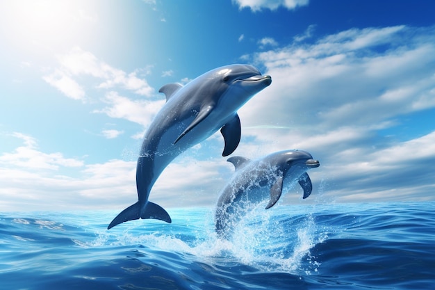 Группа игривых дельфинов прыгает и резвится 00249 01