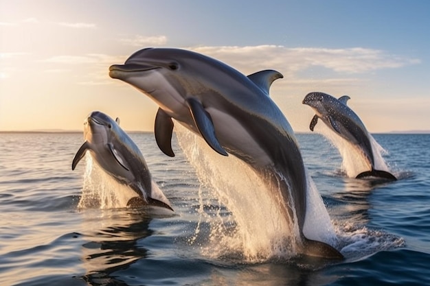 A group of playful dolphins leaping joyfully in sy 00250 00