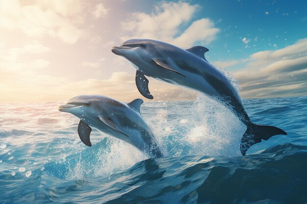 Группа игривых дельфинов радостно прыгает 00251 02