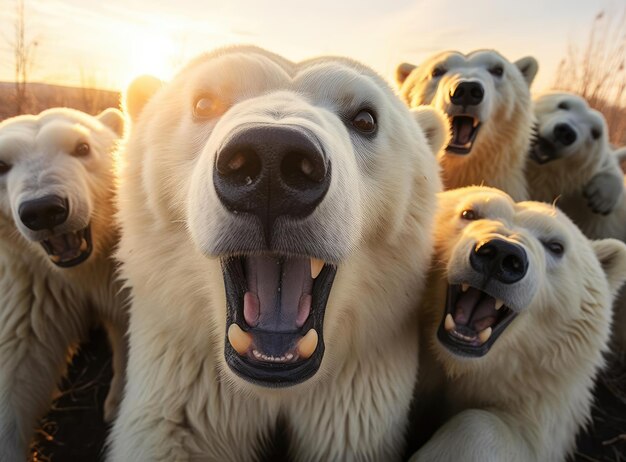 Photo a group of polar bears