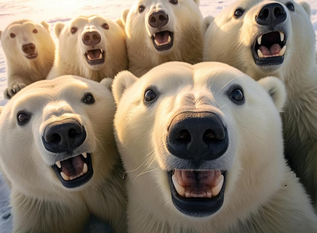 Photo a group of polar bears