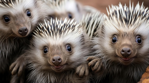 Group of porcupines closeup