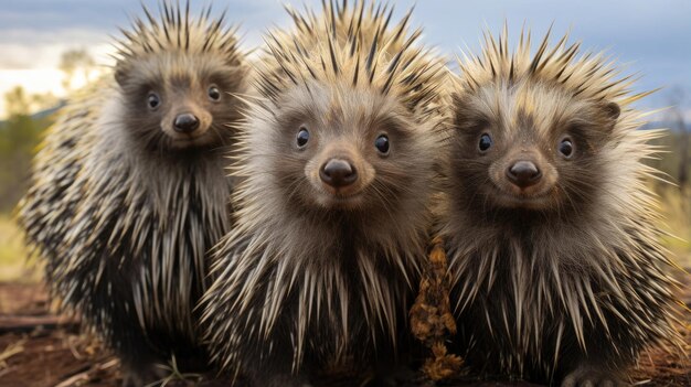 Group of porcupines closeup