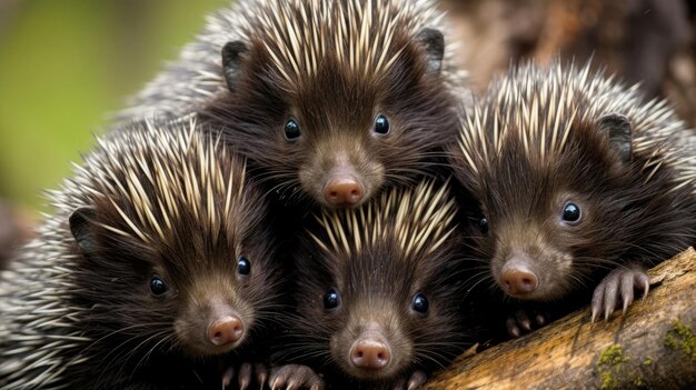 Group of porcupines closeup