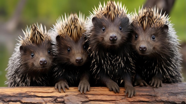 Group of porcupines closeup