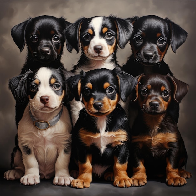 사랑스러운 강아지들의 그룹 초상화 생성 ai
