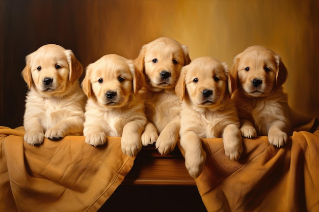 Photo group portrait of adorable puppies generative ai