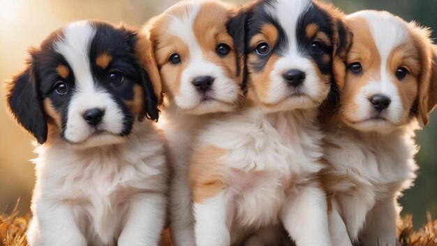 Group portrait of adorable puppies