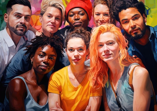 Foto un ritratto di gruppo di individui diversi, ognuno dei quali mostra le sue espressioni uniche di resilienza e