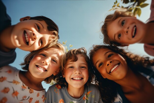 Group portrait of happy children on a sunny summer day Generative ai