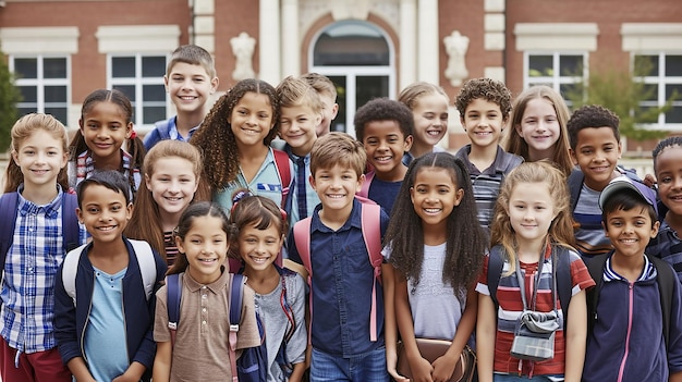 Photo group portrait of preadolescent school kids