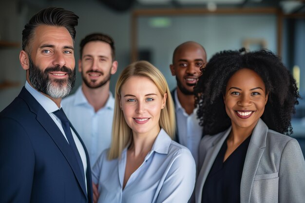 Photo group portrait of smiling business people