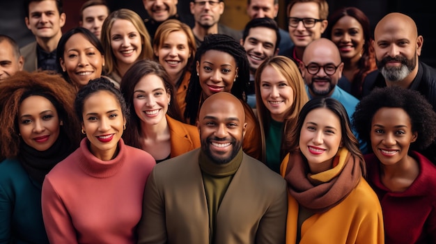 Photo group portrait of smiling multicultural team diverse people displaying unity