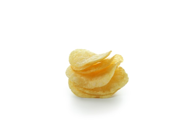 Group of potato chips isolated on white