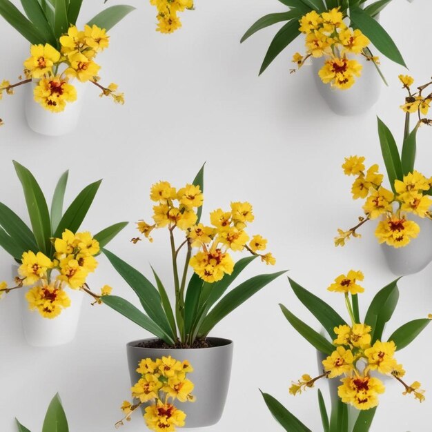 Photo a group of potted flowers with yellow flowers in them