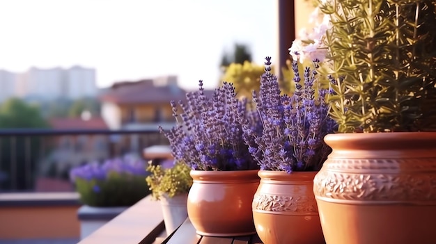 A group of potted plants on a balcony