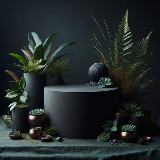 a group of potted plants and a plant on a table