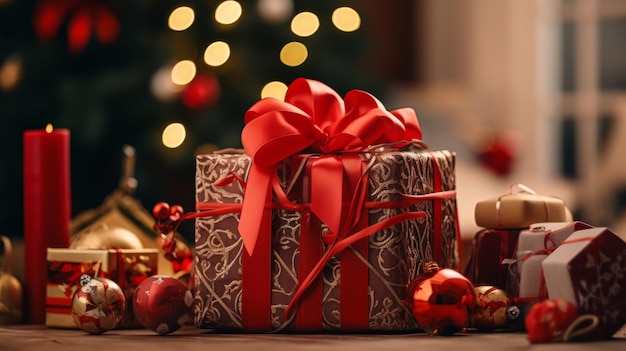 Group of Presents Sitting Next to a Christmas Tree