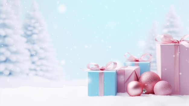 A group of presents sitting on top of a snow covered ground Digital image