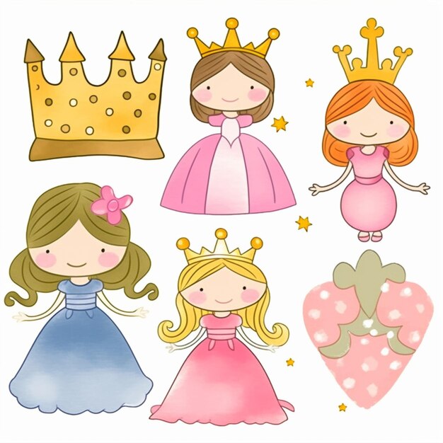 Photo a group of princesses with crowns and hearts generative ai