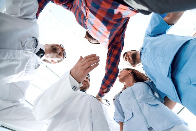 Group of professional medical team view from below