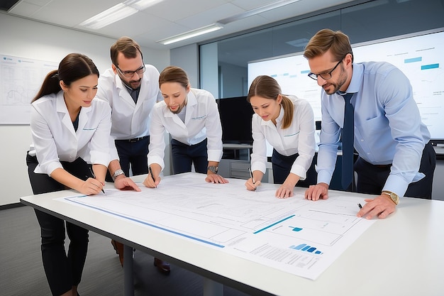 Photo a group professionalism in a modern officediscussing a focused scene