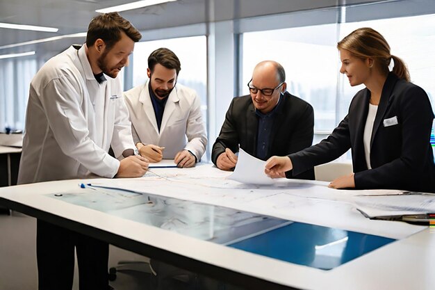 Photo a group professionalism in a modern officediscussing a focused scene