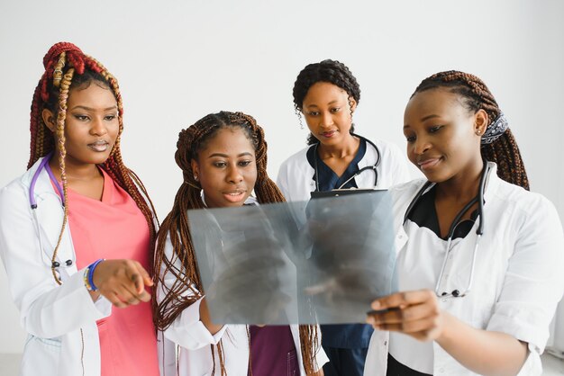 Group of professionals medical workers working together